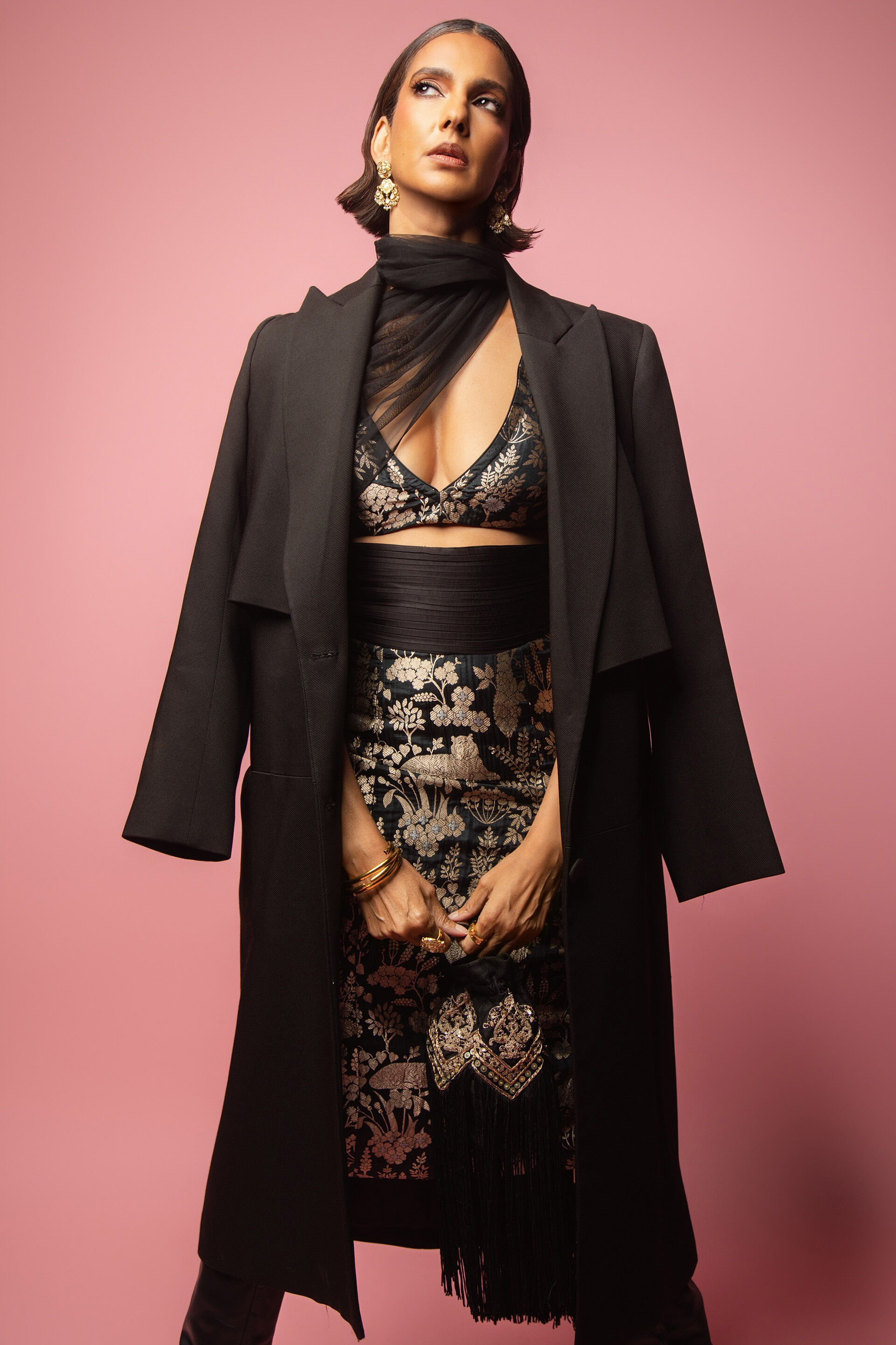 Masara Handwoven Benarasi Silk Draped Dupatta Set &ndash; Black, , image 2